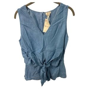 Hem & Thread Blue Tencel Blouse with Tie Front Design Size LG